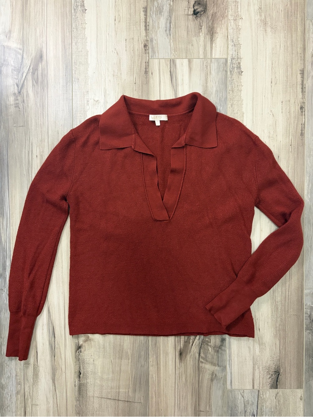 Wayf Rust Collared V-Neck Sweater